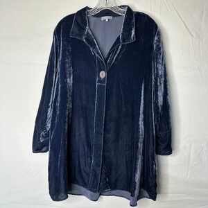 Habitat Clothes to Live In Blue Velvet Tunic Shirt Womens Large 17241 Collared